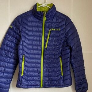 Marmot Womens Purple Lightweight Down Jacket with Lime Trim Small